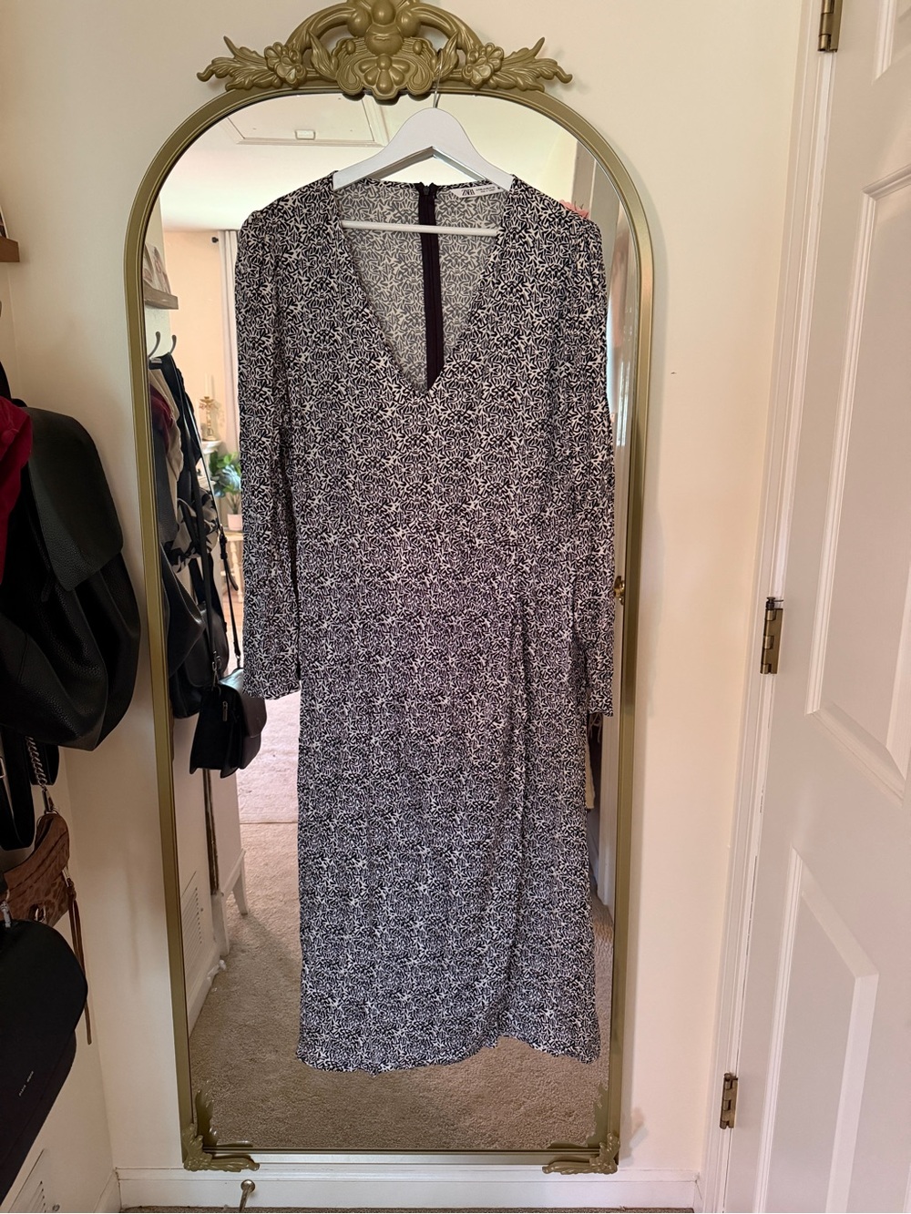 Zara Black & White Print Midi Dress – Size XXL